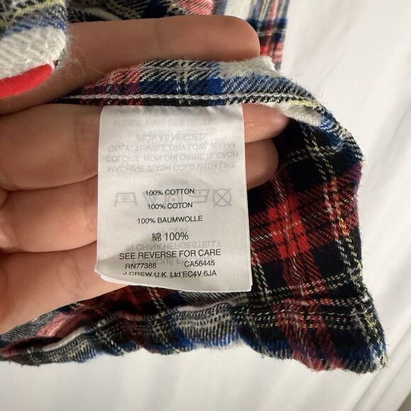 J. Crew Pajama Top Women's Large Red White Plaid Button Up 100% Cotton - Picture 6 of 10